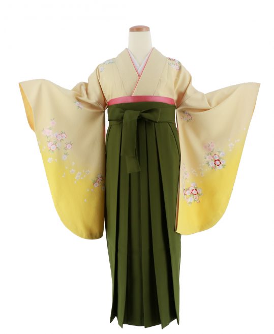 卒業式袴レンタルNo.555[2Lサイズ][シンプル]黄色グラデ・花刺繍